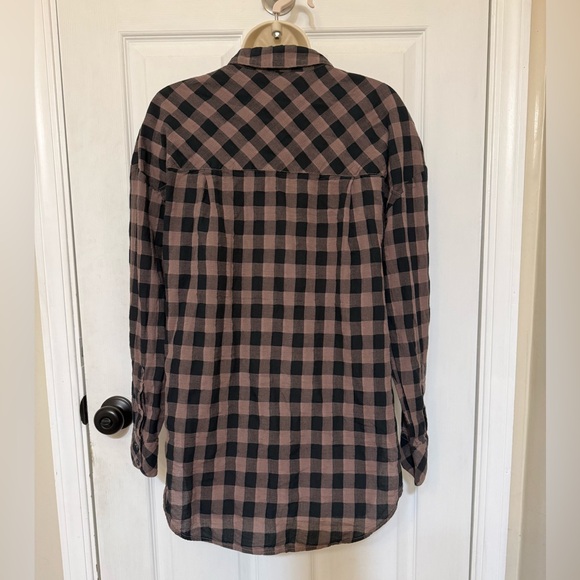 Sanctuary Brown Plaid Flannel Button Up Shirt Soft Boyfriend Fit M - Picture 4 of 5